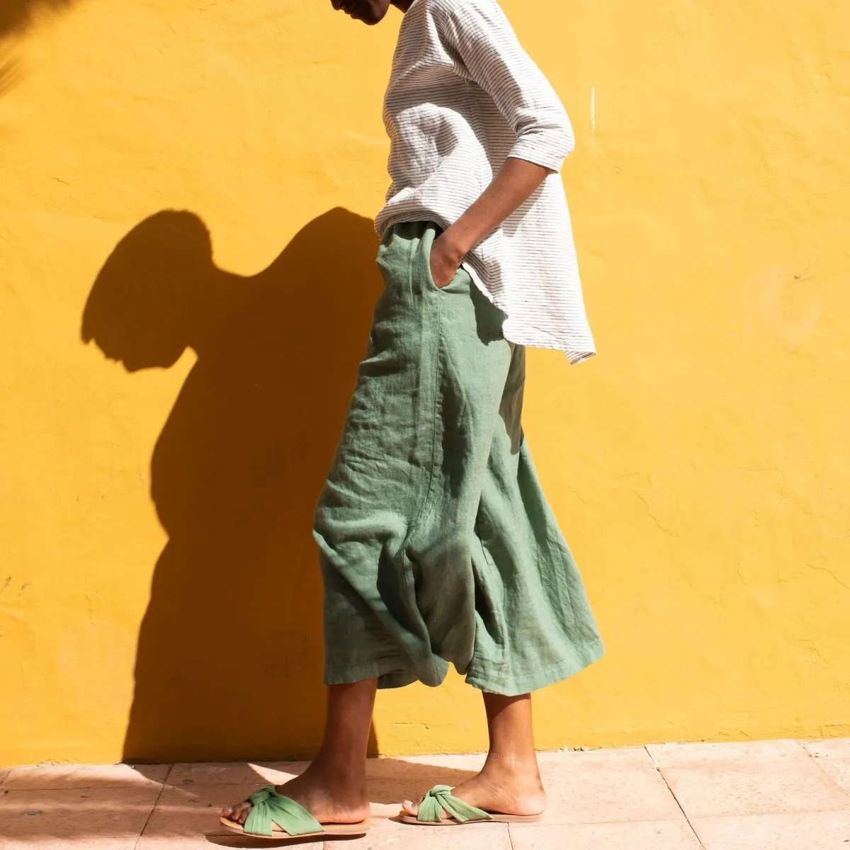 CU: CUSTOMIZED Maxi WELS wide leg linen pants (Size: S/M; Color: Creamy Brown)