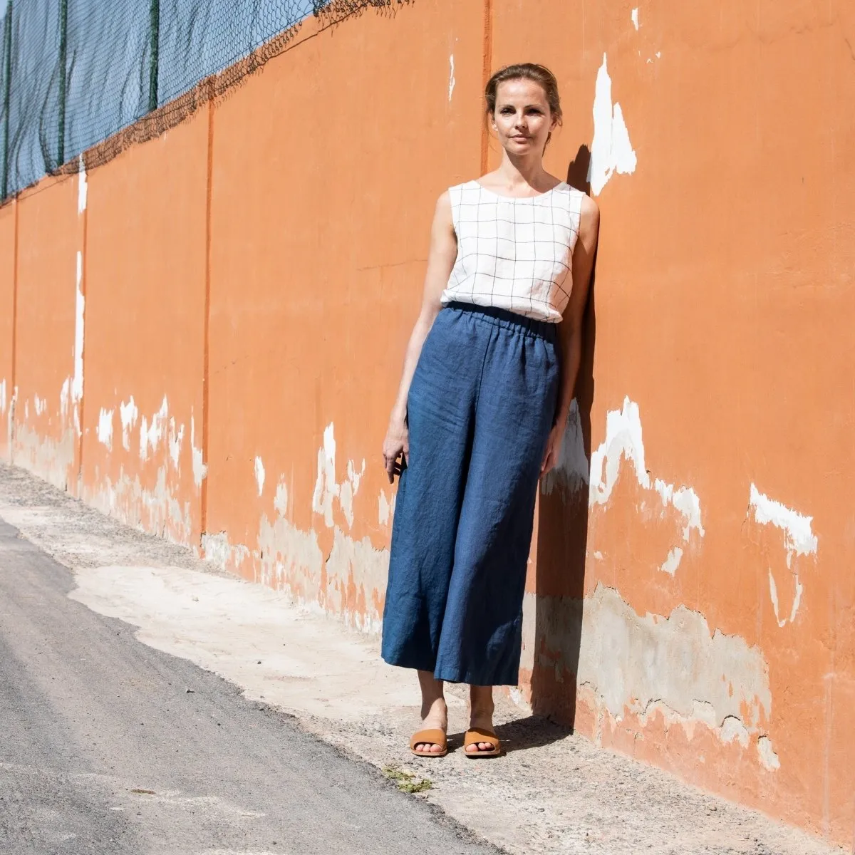 CU: CUSTOMIZED Maxi WELS wide leg linen pants (Size: S/M; Color: Creamy Brown)
