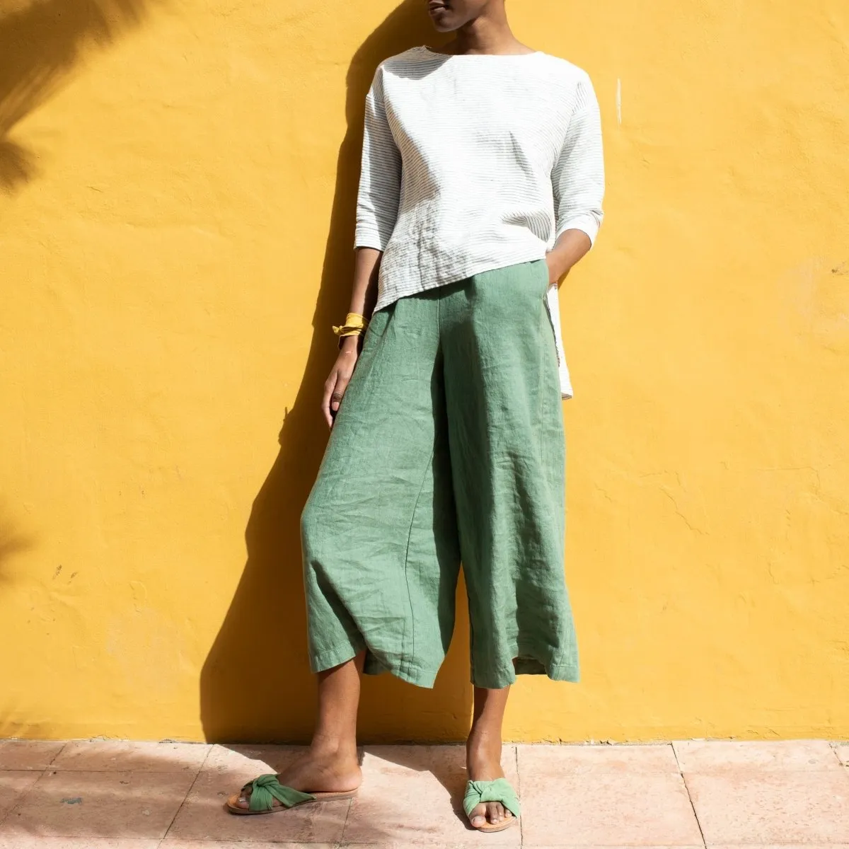 CU: CUSTOMIZED Maxi WELS wide leg linen pants (Size: S/M; Color: Creamy Brown)