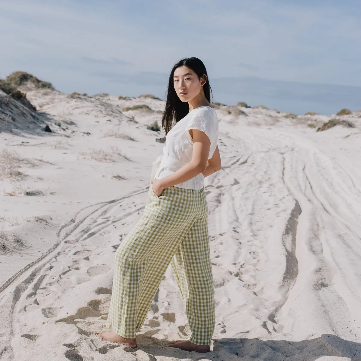 CU: CUSTOMIZED Maxi WELS wide leg linen pants (Size: S/M; Color: Creamy Brown)
