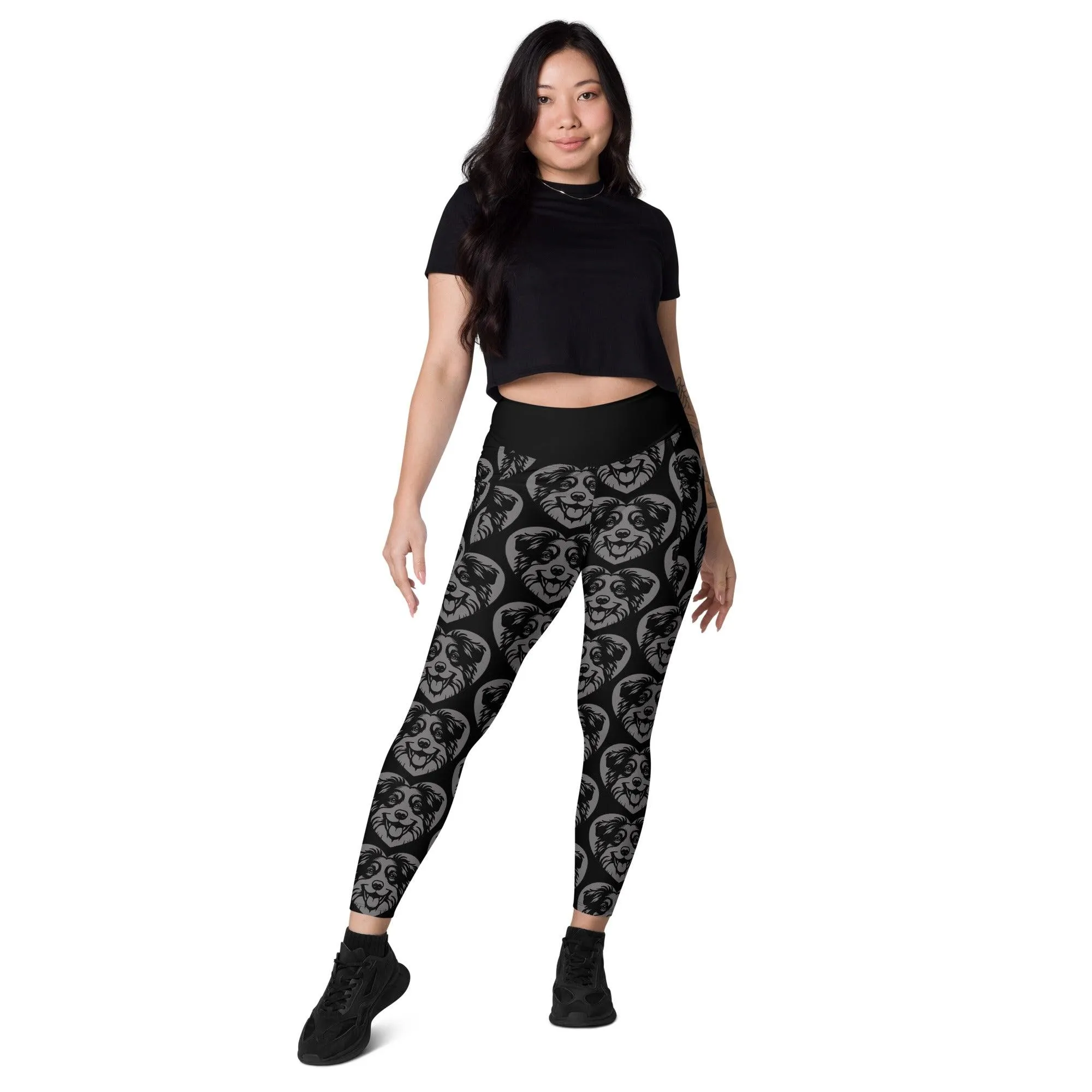 DOG BREED LEGGINGS with pockets - AMERICAN SHEPHERD MINIATURE - HERTTAHOUND - grey