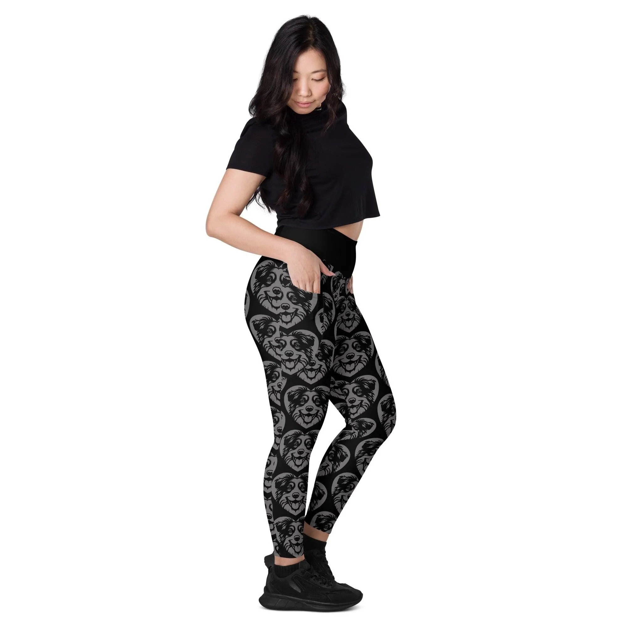 DOG BREED LEGGINGS with pockets - AMERICAN SHEPHERD MINIATURE - HERTTAHOUND - grey