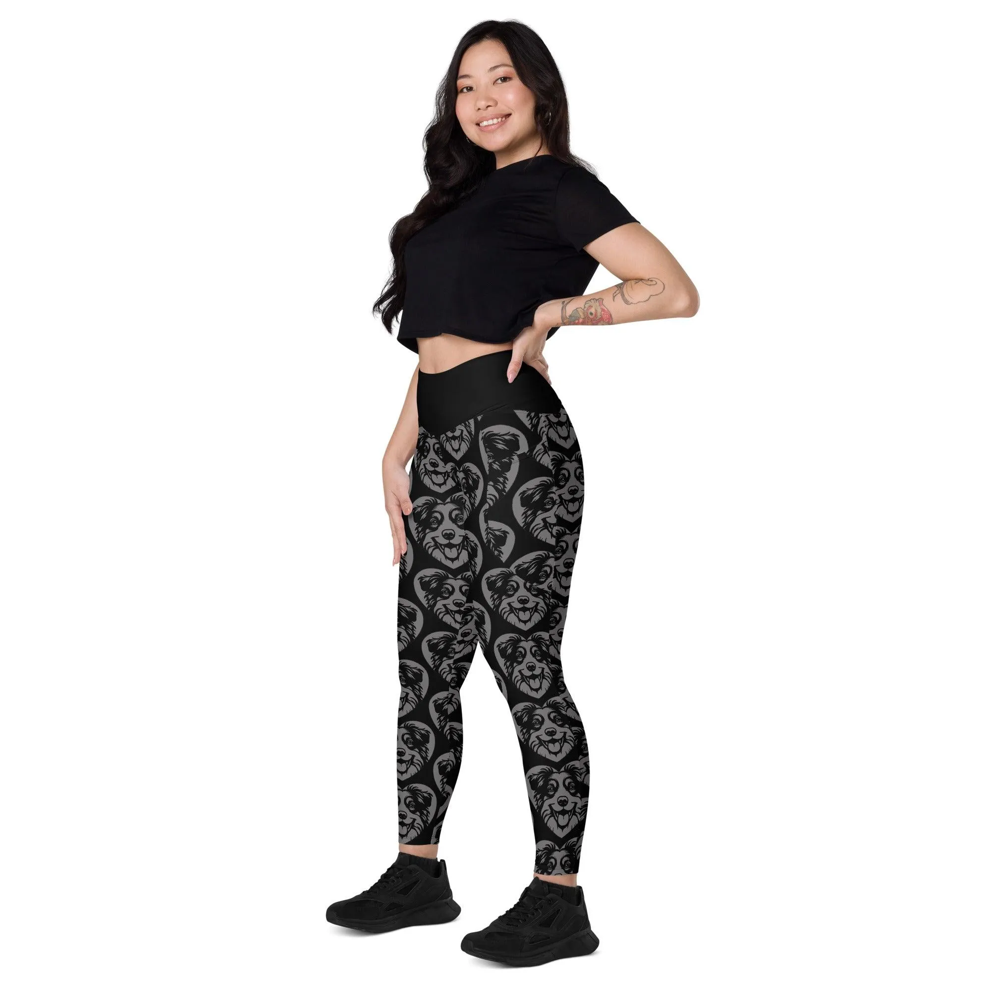DOG BREED LEGGINGS with pockets - AMERICAN SHEPHERD MINIATURE - HERTTAHOUND - grey