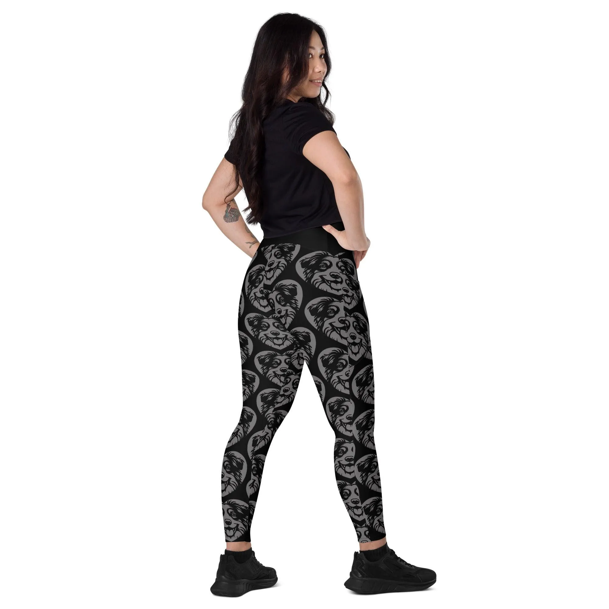 DOG BREED LEGGINGS with pockets - AMERICAN SHEPHERD MINIATURE - HERTTAHOUND - grey