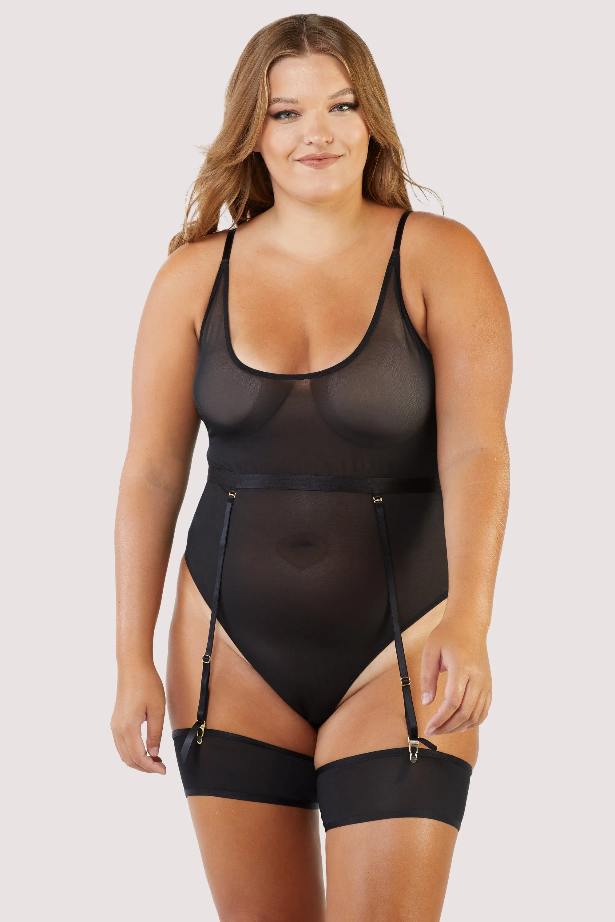 Dolly Black Mesh Extreme High Leg Body
