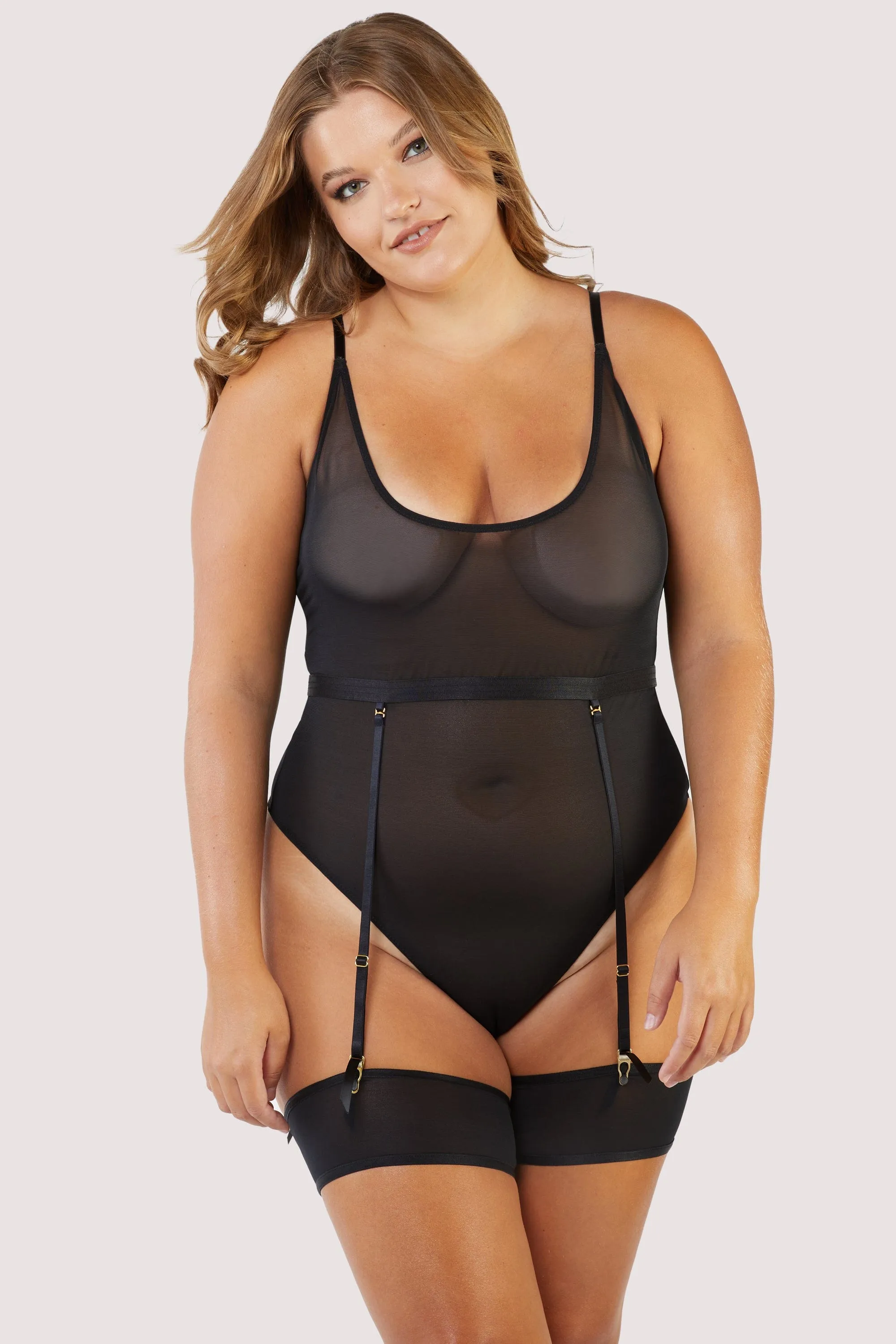 Dolly Black Mesh Extreme High Leg Body