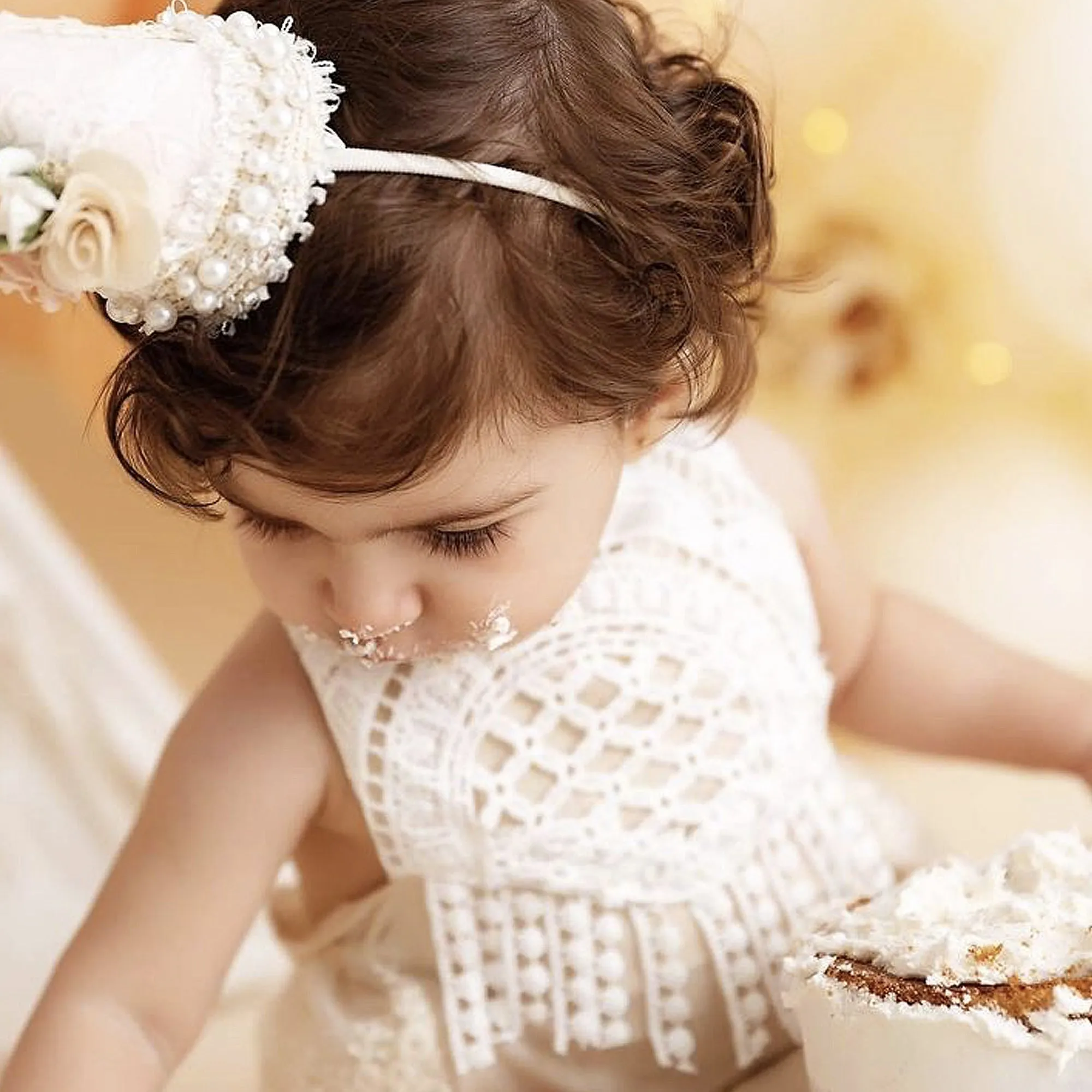 Easter Baby Girl Outfit, Boho Crochet Lace Romper for Cake Smash, Half Birthday Sitter Bodysuit
