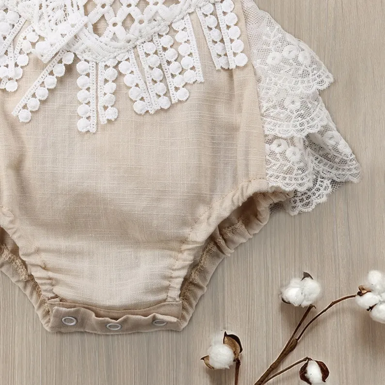 Easter Baby Girl Outfit, Boho Crochet Lace Romper for Cake Smash, Half Birthday Sitter Bodysuit
