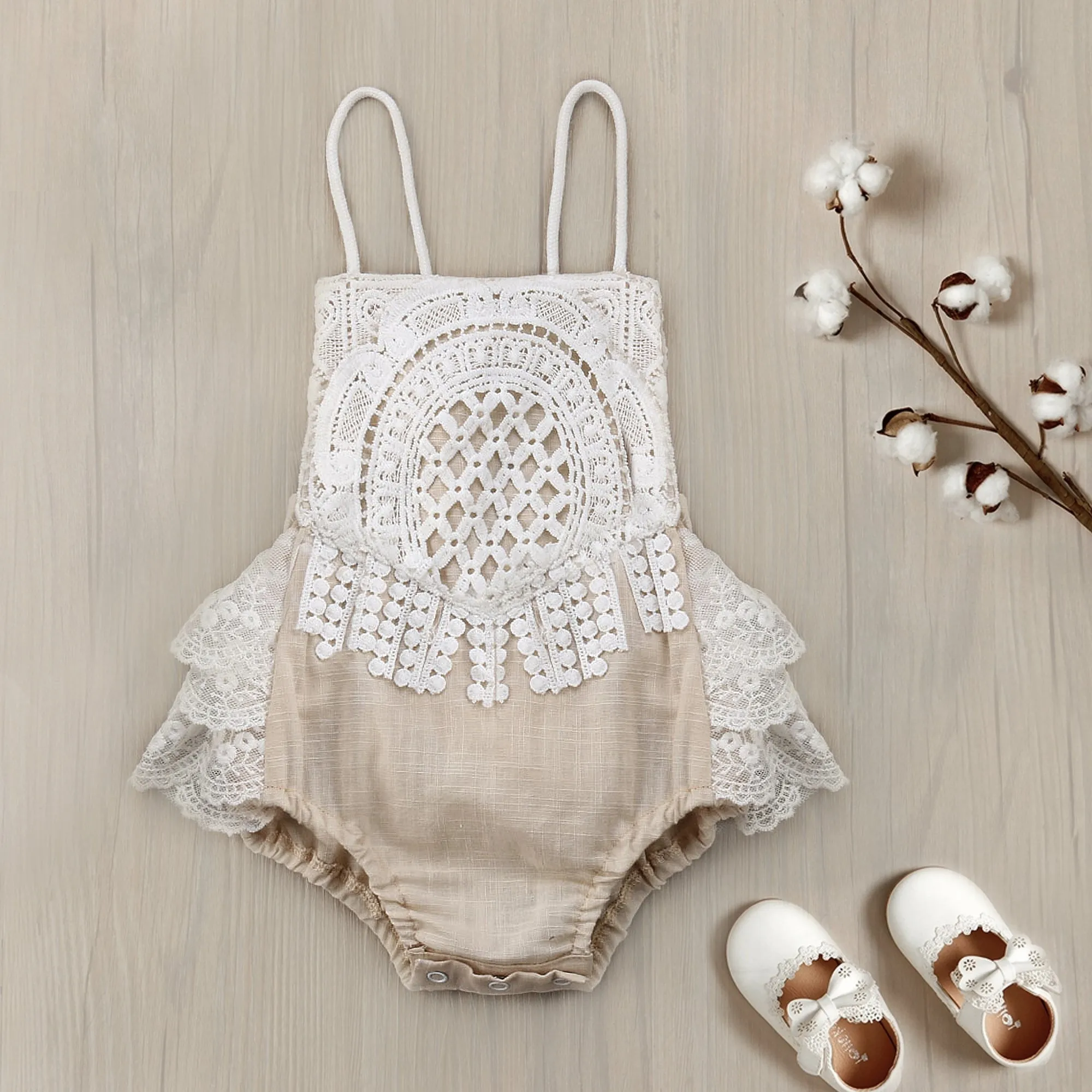 Easter Baby Girl Outfit, Boho Crochet Lace Romper for Cake Smash, Half Birthday Sitter Bodysuit