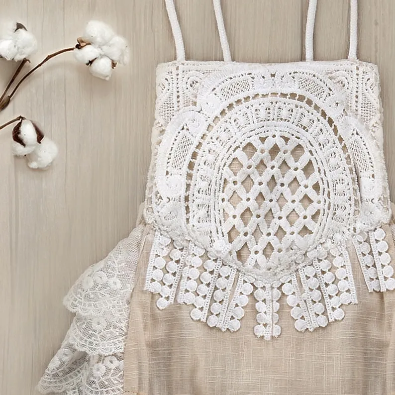 Easter Baby Girl Outfit, Boho Crochet Lace Romper for Cake Smash, Half Birthday Sitter Bodysuit