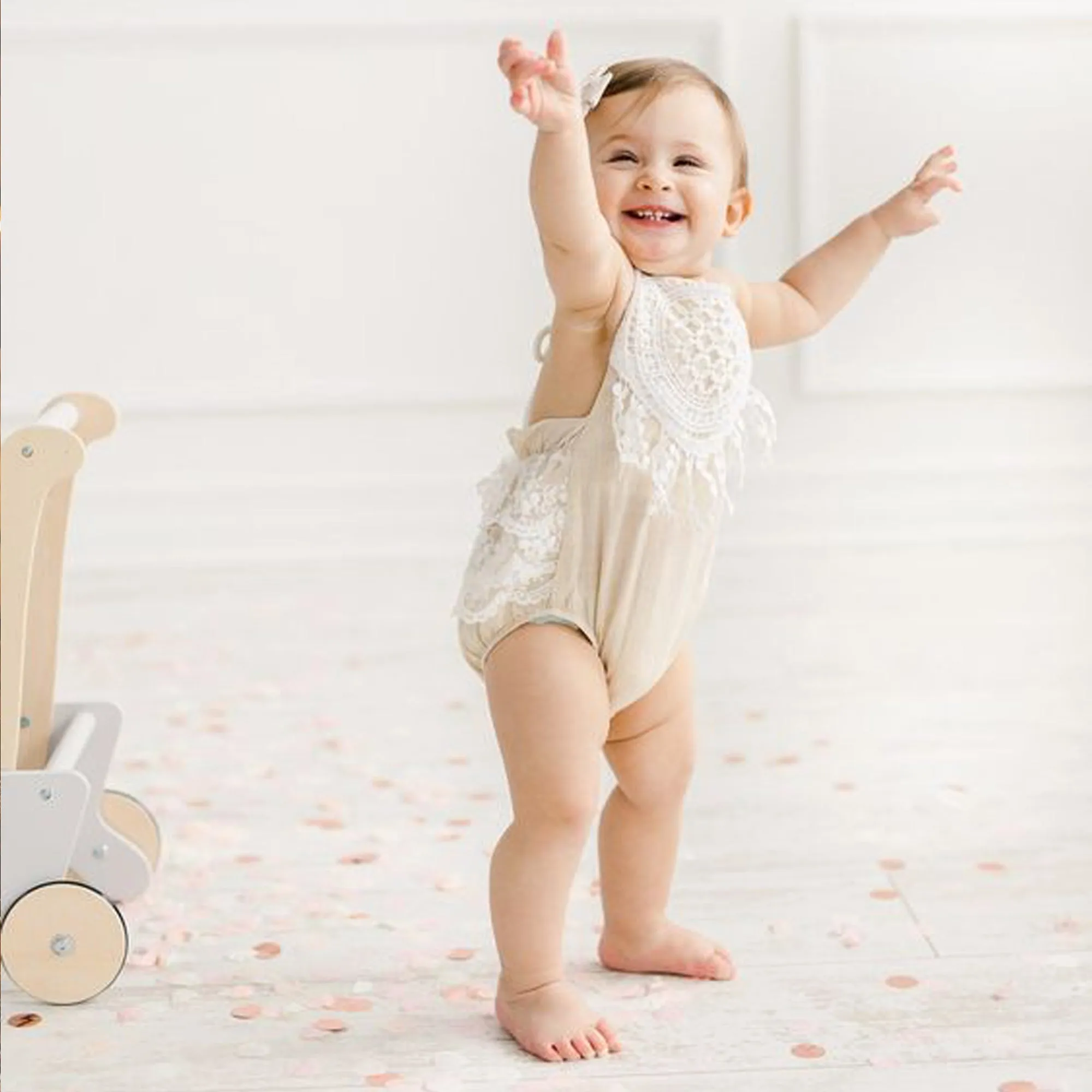 Easter Baby Girl Outfit, Boho Crochet Lace Romper for Cake Smash, Half Birthday Sitter Bodysuit