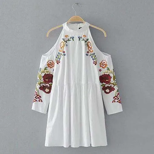 Embroidered Shoulder Cut Out Dress
