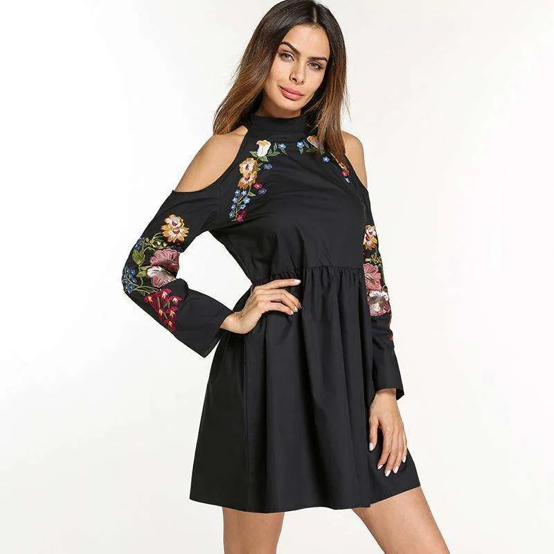 Embroidered Shoulder Cut Out Dress