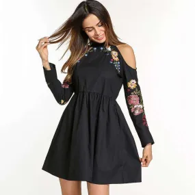 Embroidered Shoulder Cut Out Dress
