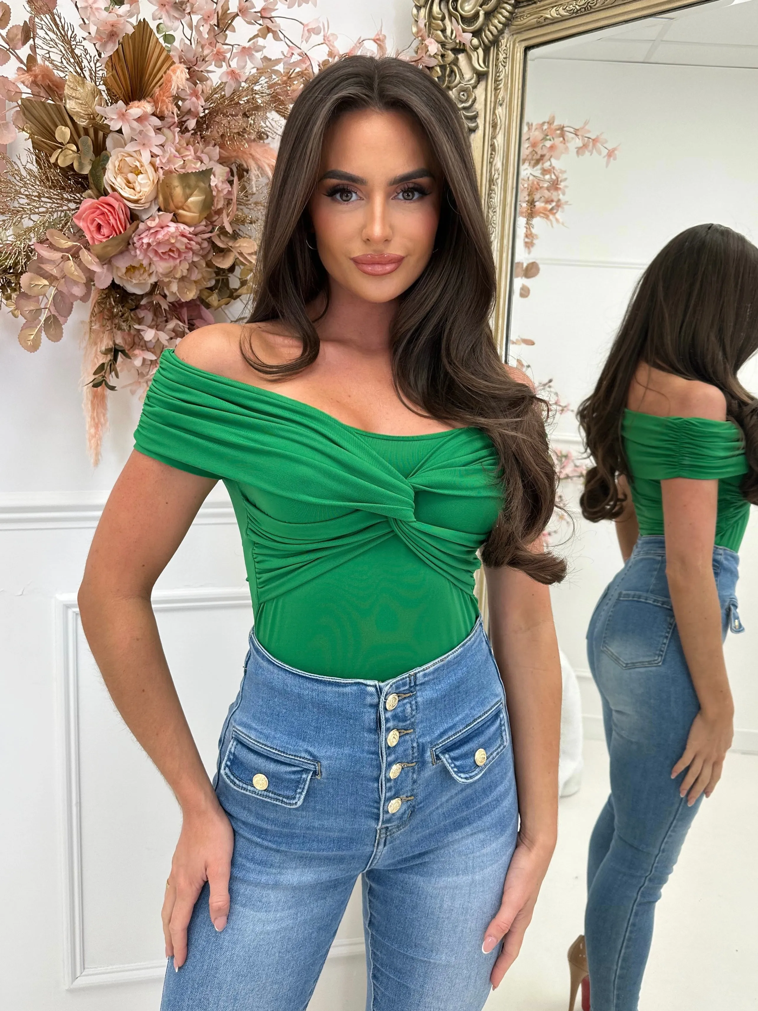 FARRAH GREEN TWIST BODYSUIT