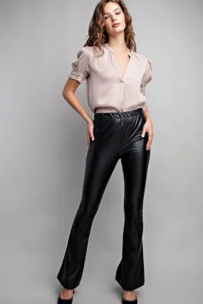 Faux Leather Flare Pants - Black