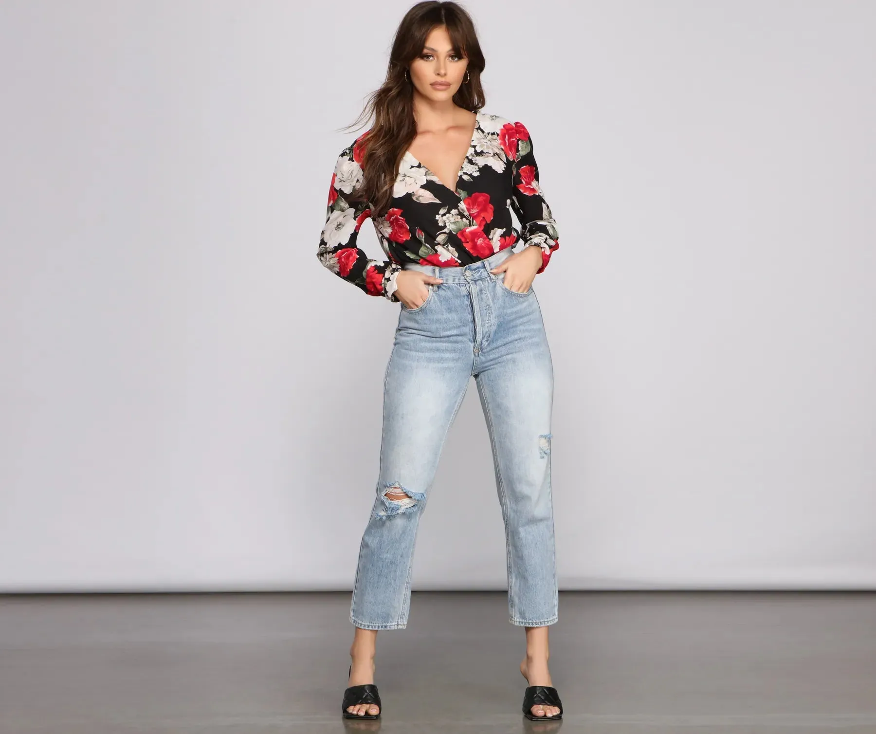Floral Fusion Puff Sleeve Bodysuit