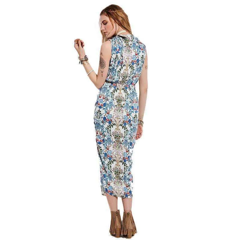 Floral Pleated Split Dress