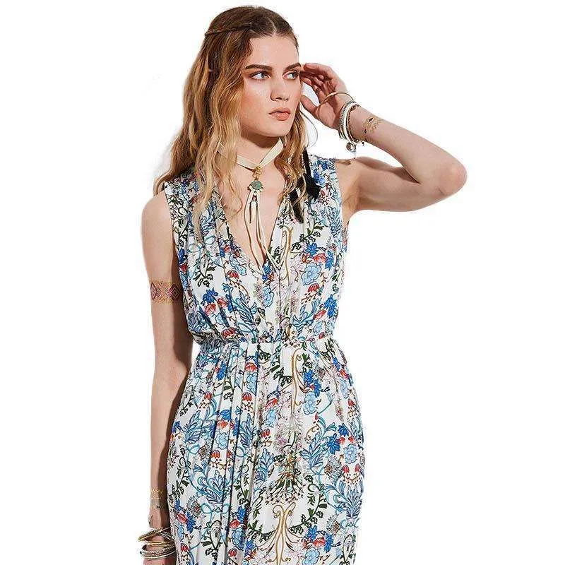 Floral Pleated Split Dress