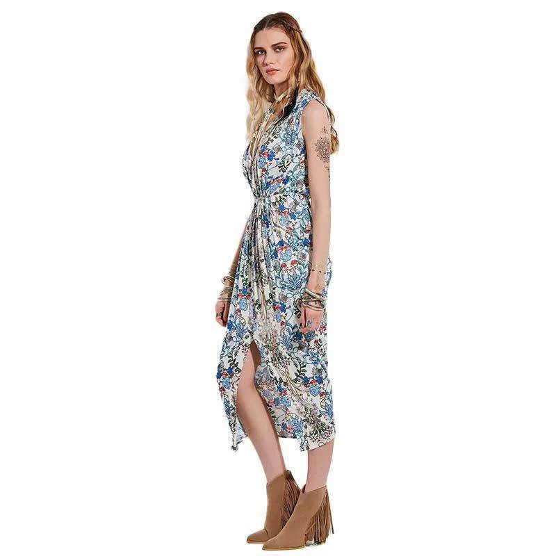 Floral Pleated Split Dress