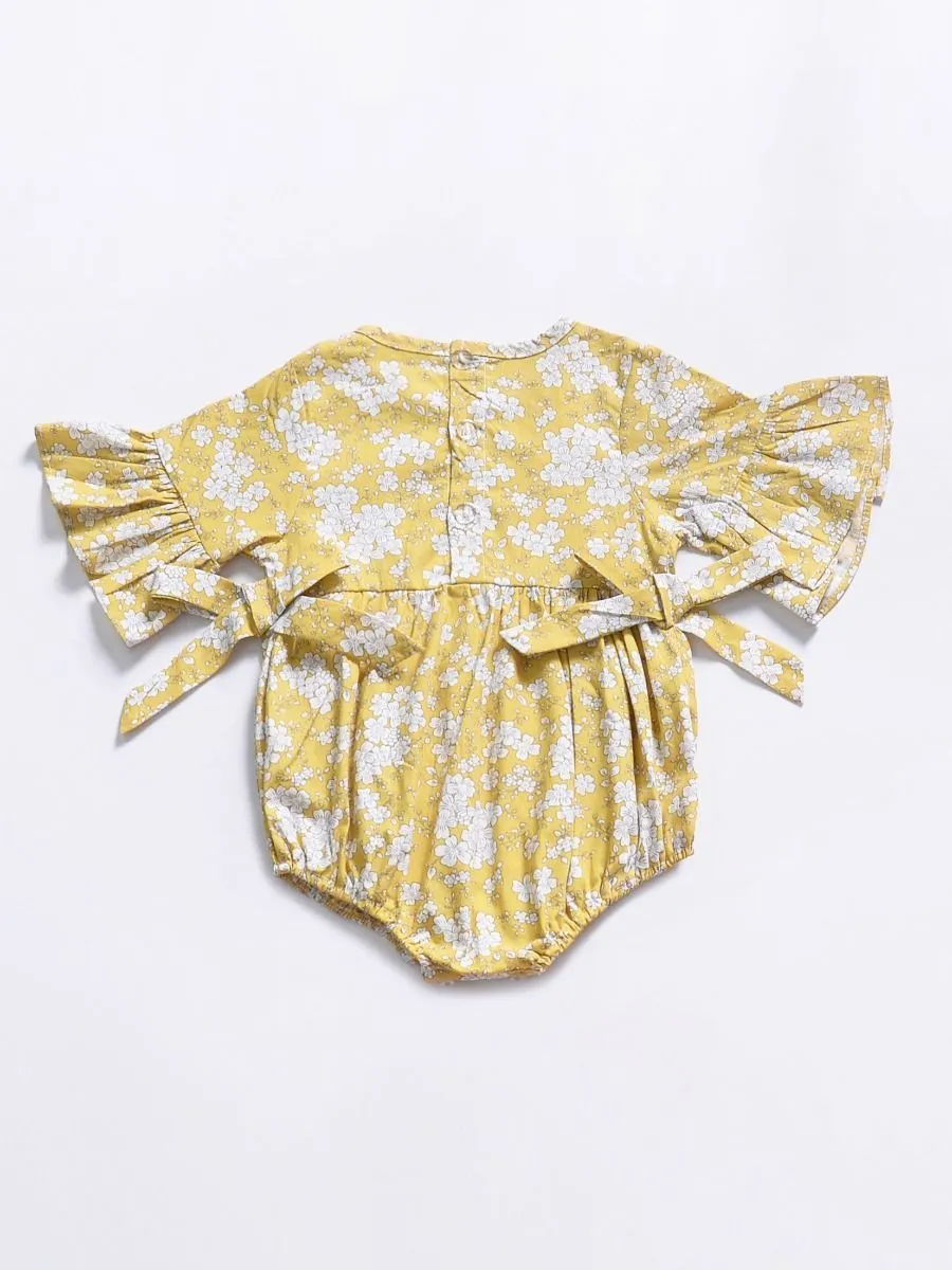 Floral Short Bell-sleeve Baby Girl Bodysuit Bow Onesie