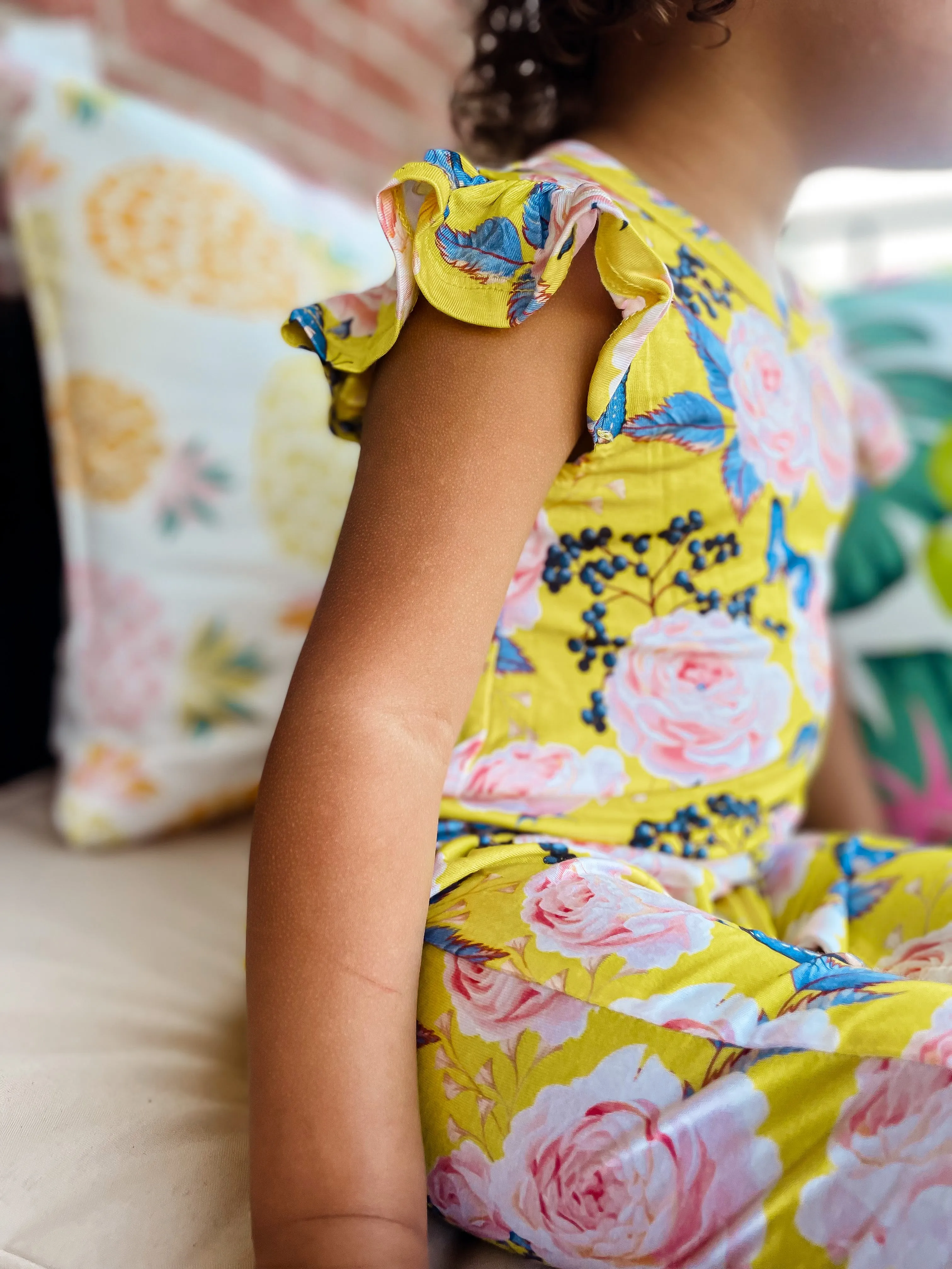 Flutter Sleeve Romper - Yellow Butterflies & Flowers