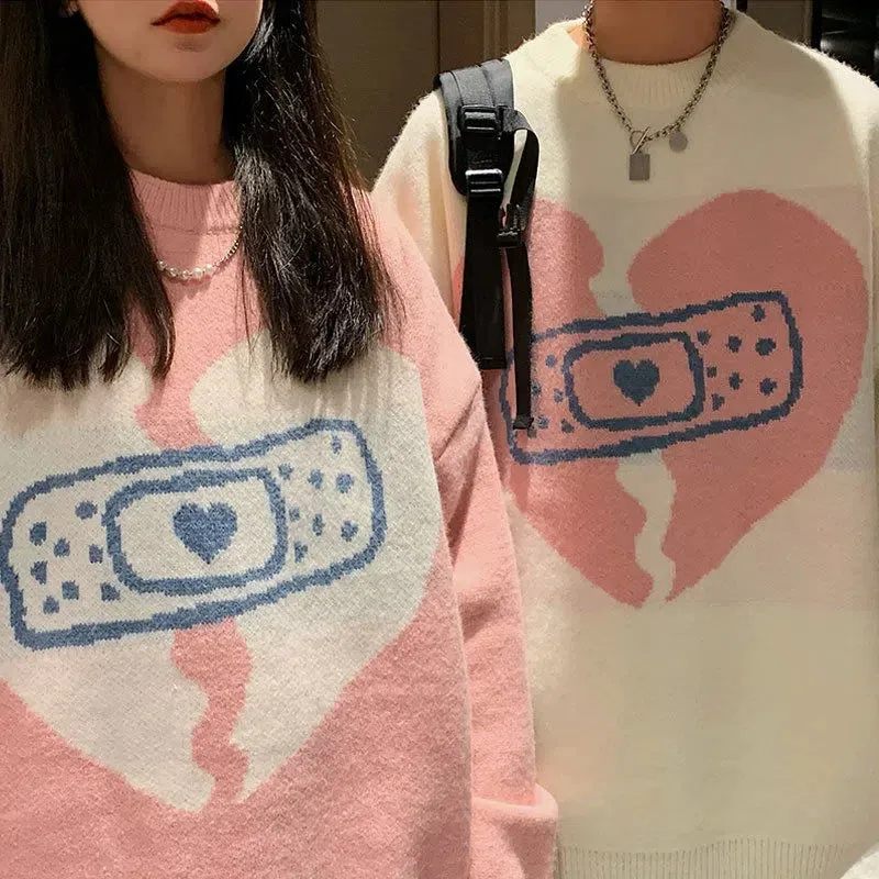 Flytonn-Harajuku Sweet Couple Oversized Sweater Women Warm Fashion Pullover New Winter Knitted Undercoat Vintage Goth Loose Y2k Clothes