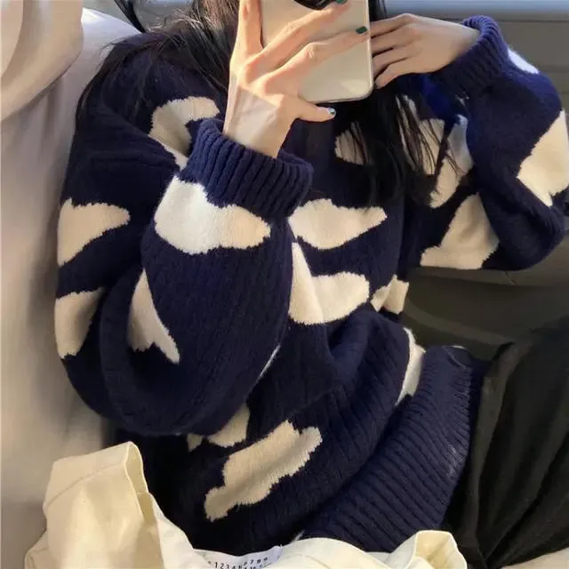 Flytonn-Harajuku Sweet Couple Oversized Sweater Women Warm Fashion Pullover New Winter Knitted Undercoat Vintage Goth Loose Y2k Clothes