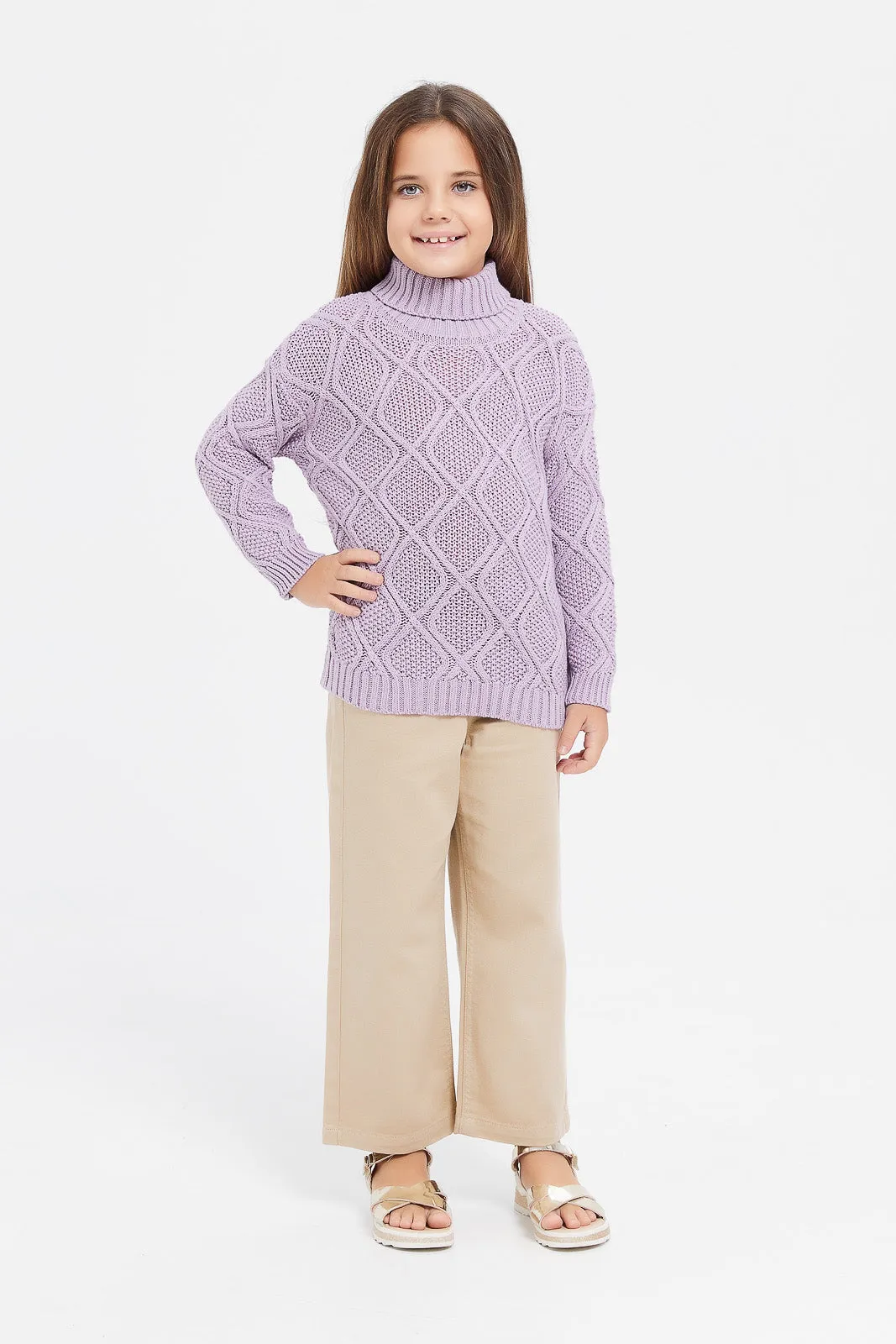 Girls Lilac High Neck Pullover