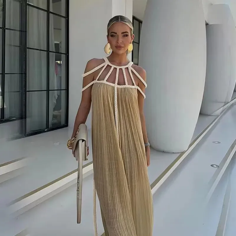 Green Bohemia Holiday Dress Women Elegant Solid Casual Loose Long Dresses Summer Sexy 2 Side Split Backless Beach Dress