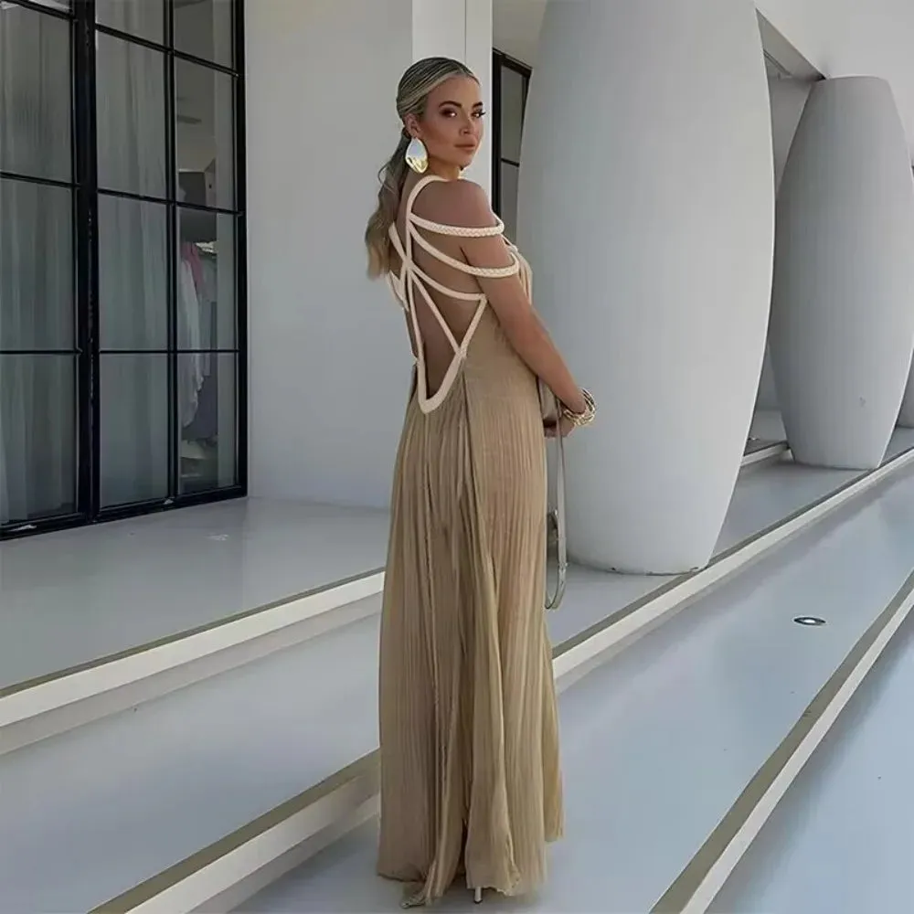 Green Bohemia Holiday Dress Women Elegant Solid Casual Loose Long Dresses Summer Sexy 2 Side Split Backless Beach Dress