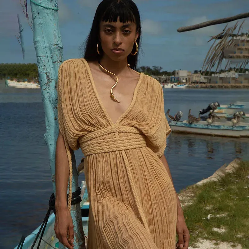 Green Bohemia Holiday Dress Women Elegant Solid Casual Loose Long Dresses Summer Sexy 2 Side Split Backless Beach Dress