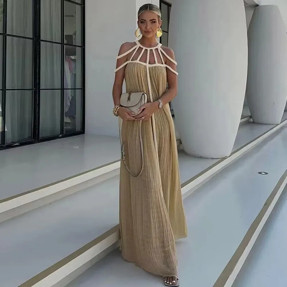 Green Bohemia Holiday Dress Women Elegant Solid Casual Loose Long Dresses Summer Sexy 2 Side Split Backless Beach Dress