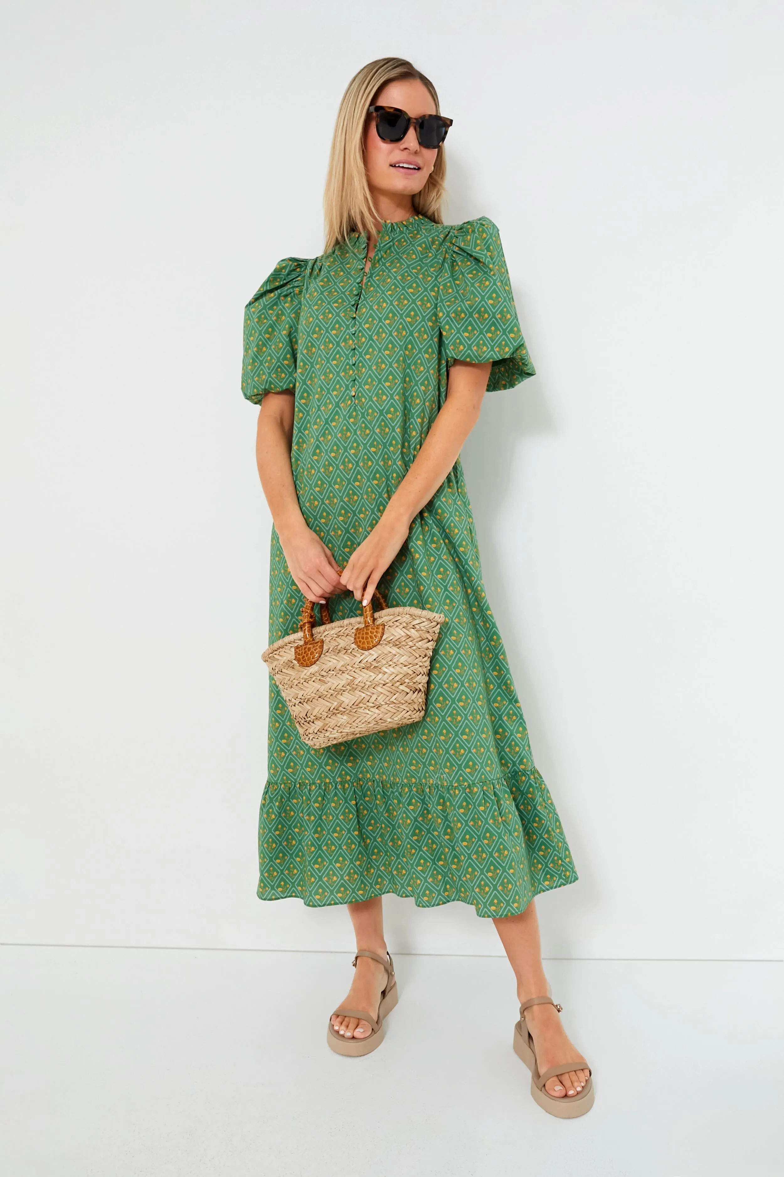 Green Diamond Floral Mimi Midi Dress