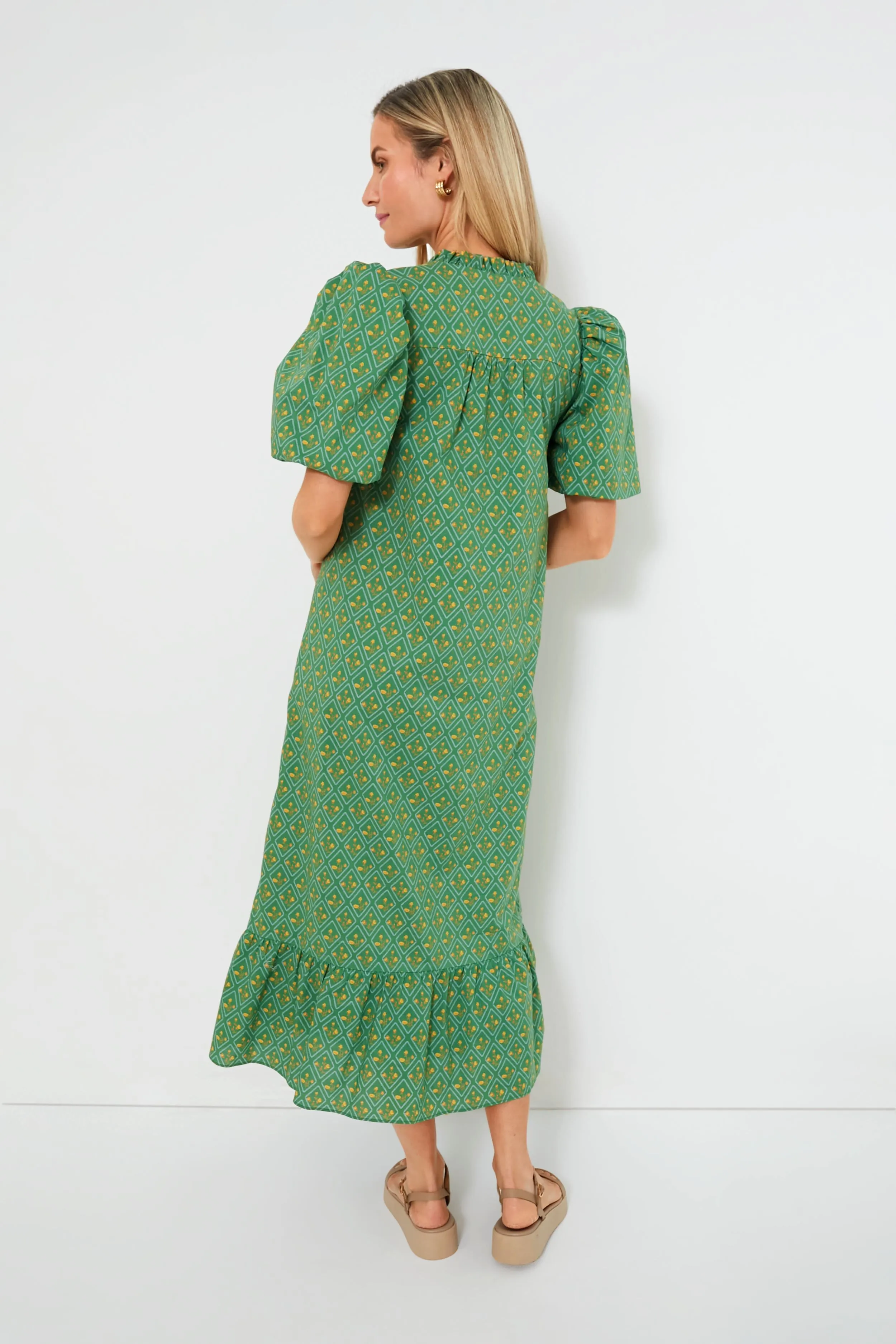 Green Diamond Floral Mimi Midi Dress