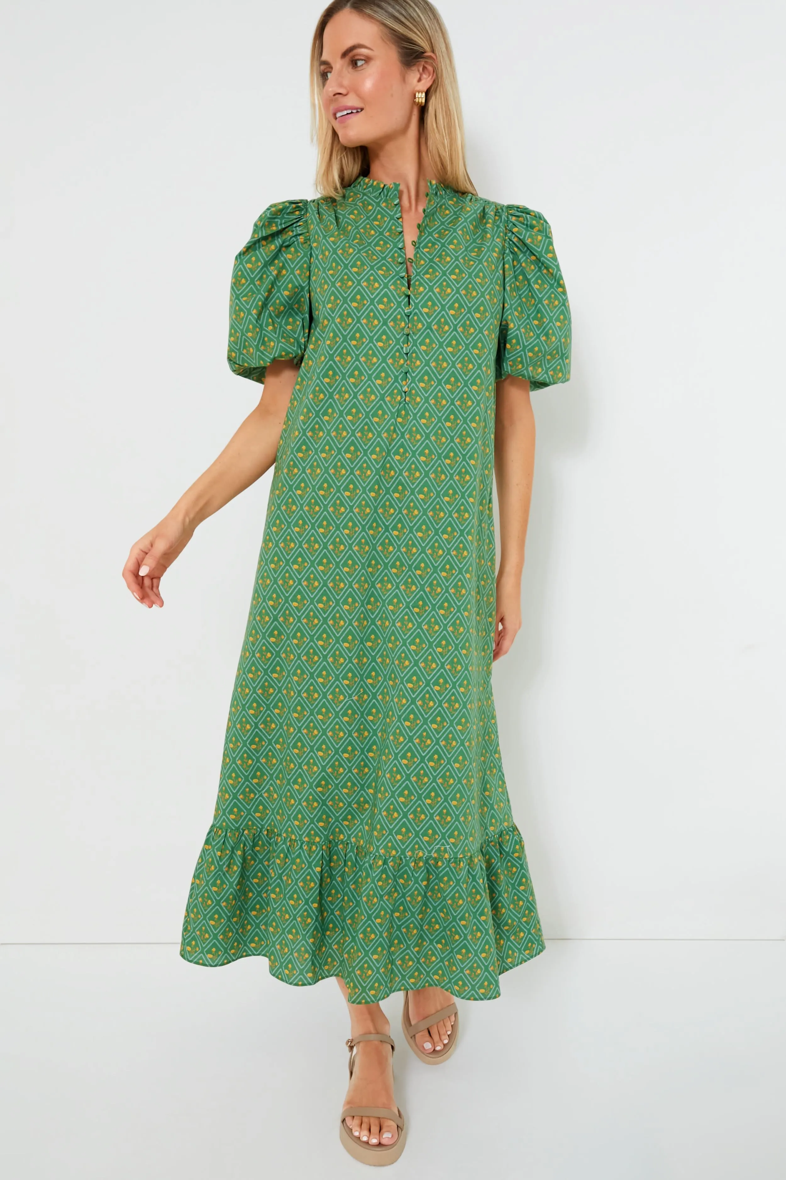 Green Diamond Floral Mimi Midi Dress