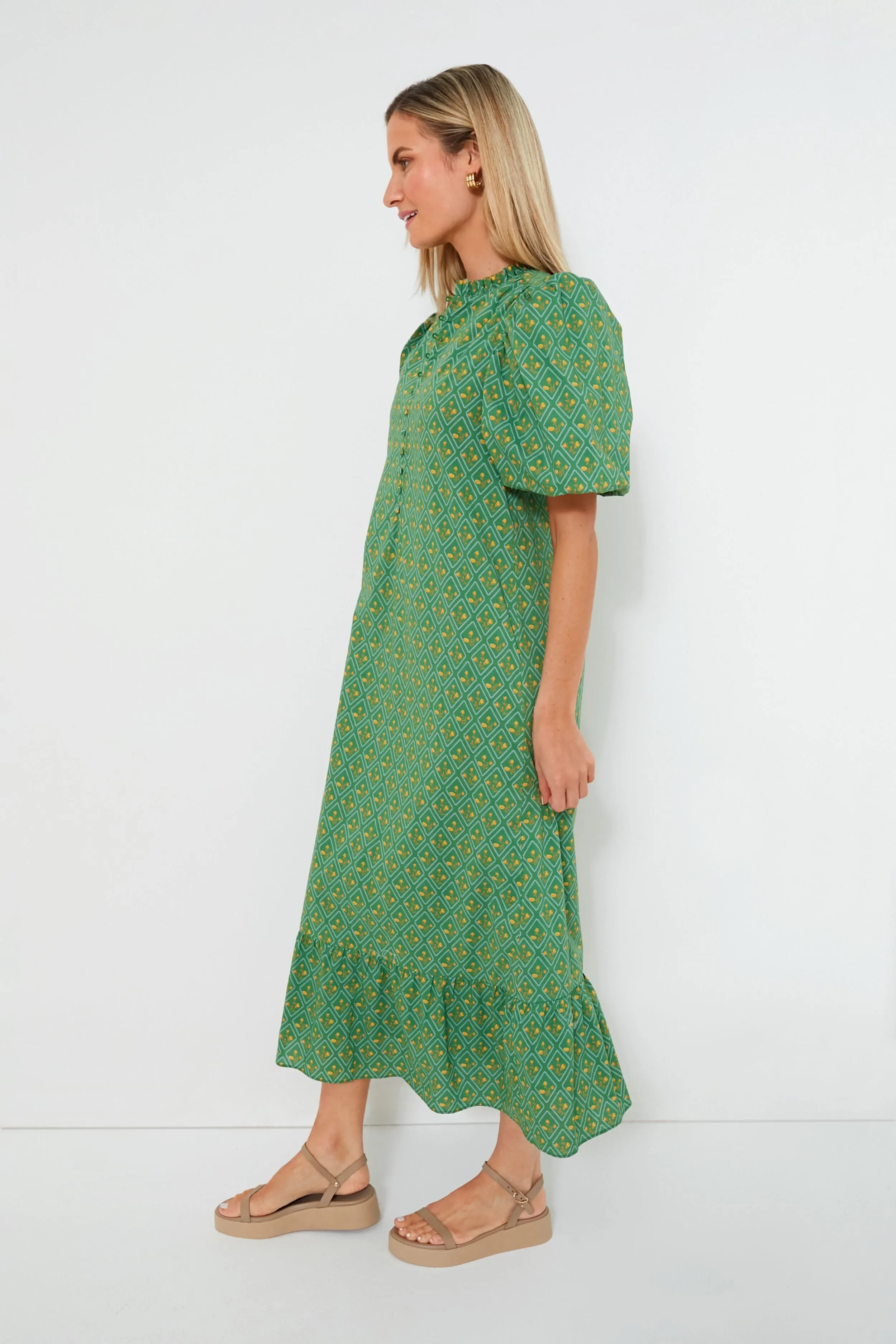 Green Diamond Floral Mimi Midi Dress