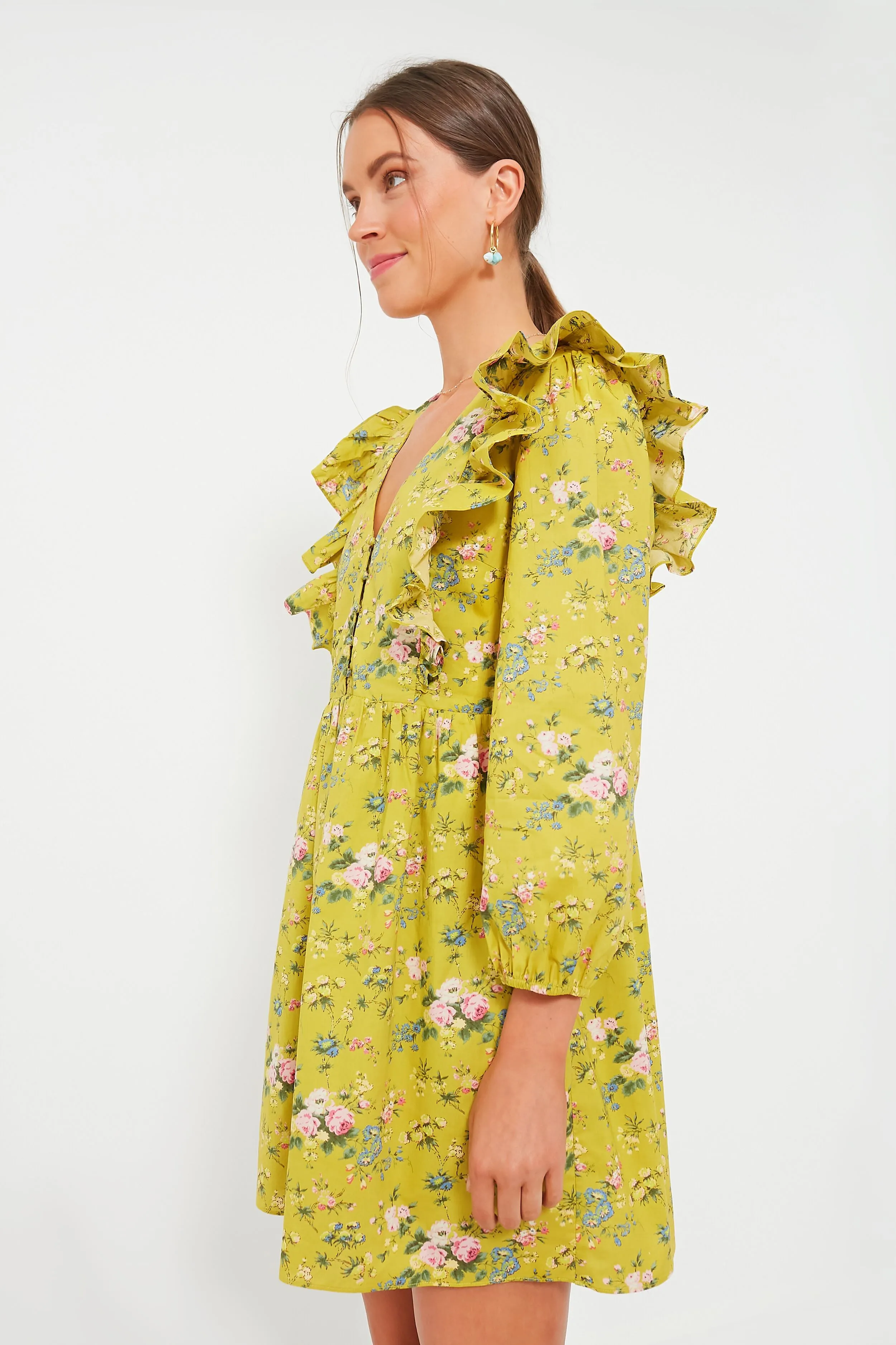 Green Floral Ruffle Reese Mini Dress