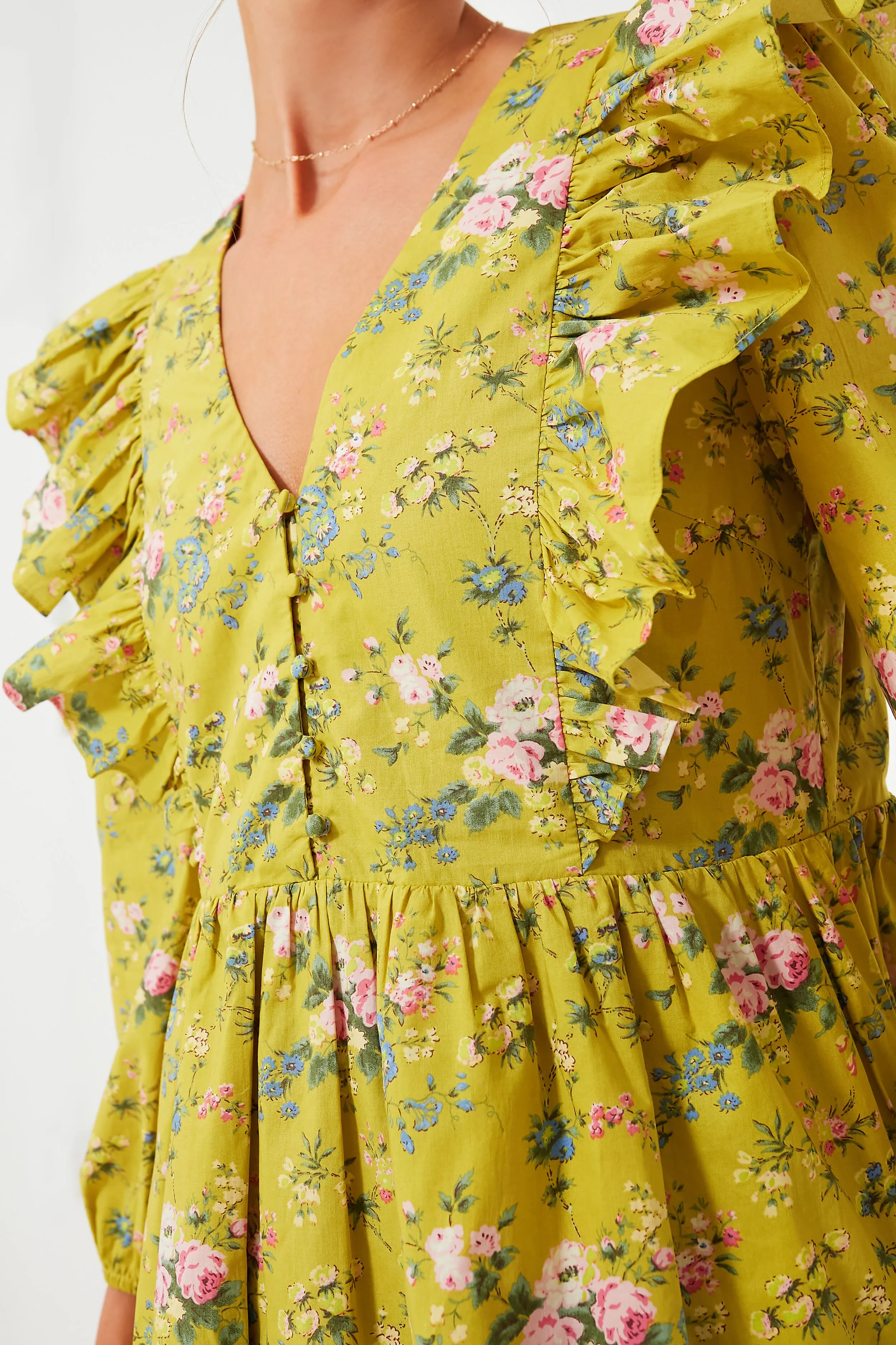 Green Floral Ruffle Reese Mini Dress