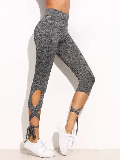 Grey lace up tie style fashion leggings