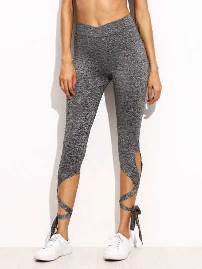 Grey lace up tie style fashion leggings
