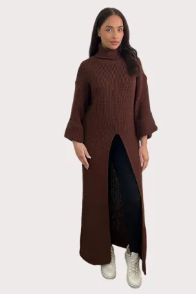 High Neck Front Split Maxi Pullover