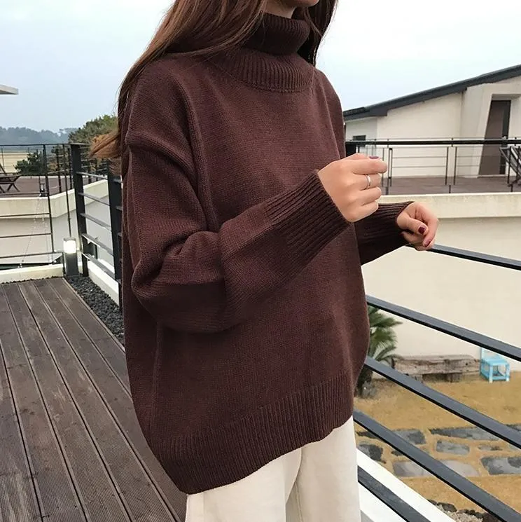 High Neck Solid Colors Loose Pullover