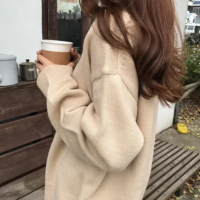 High Neck Solid Colors Loose Pullover