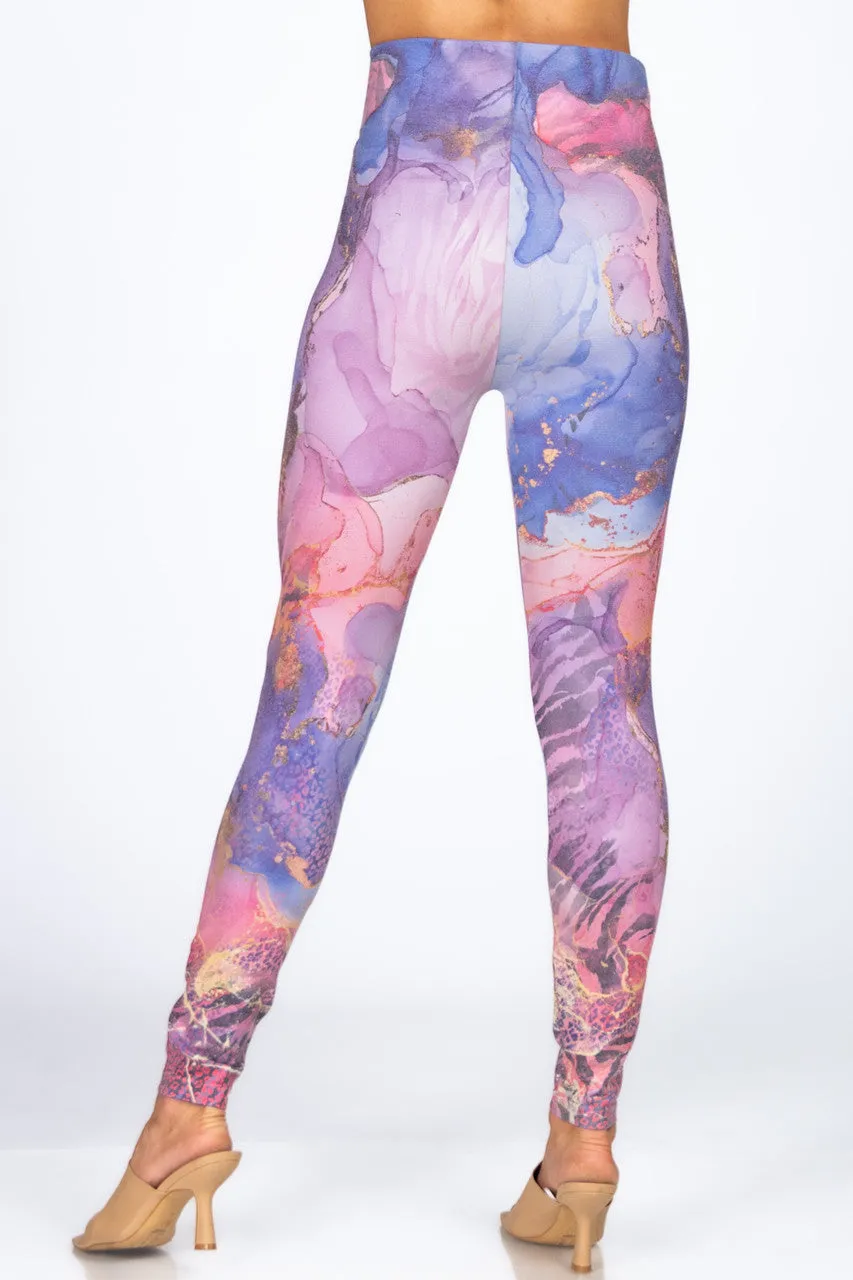 High Waist Watercolor Multi Color Legging