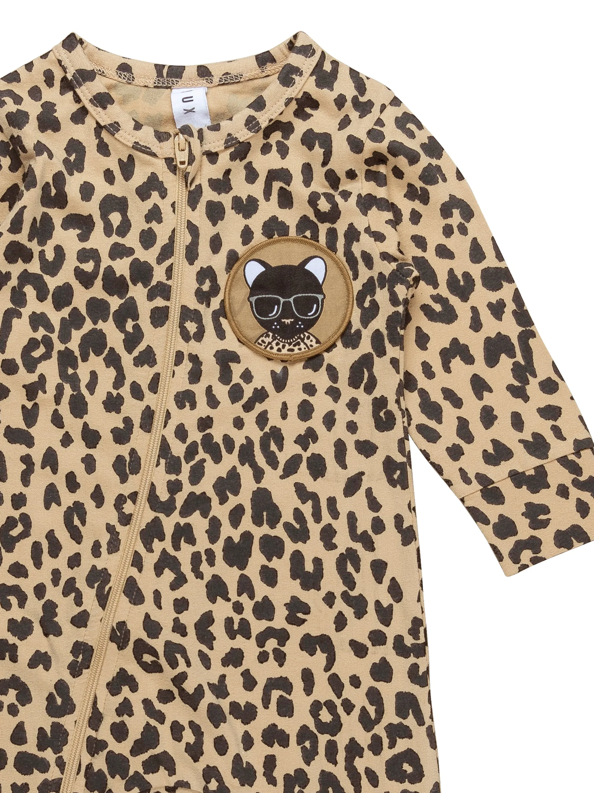 Huxbaby Leopard Patch Zip Romper