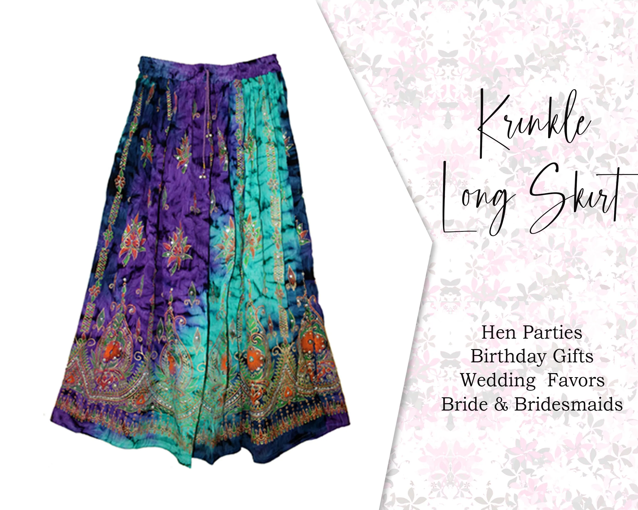 Indian Women Crinkle skirt Long Tie dye Multi color skirt Indian falda Rock, kjol boho, gypsy retro ,Women Ethic Hippi Skirt