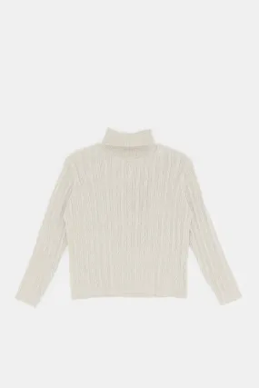 Infant Girls Beige High Neck Pullover