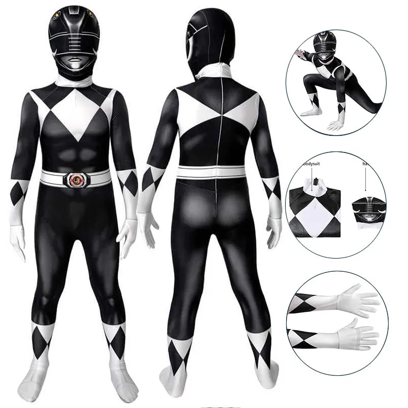 Kids Black Ranger Jumpsuit Black Power Rangers Cosplay Costume Halloween Bodysuit BEcostume