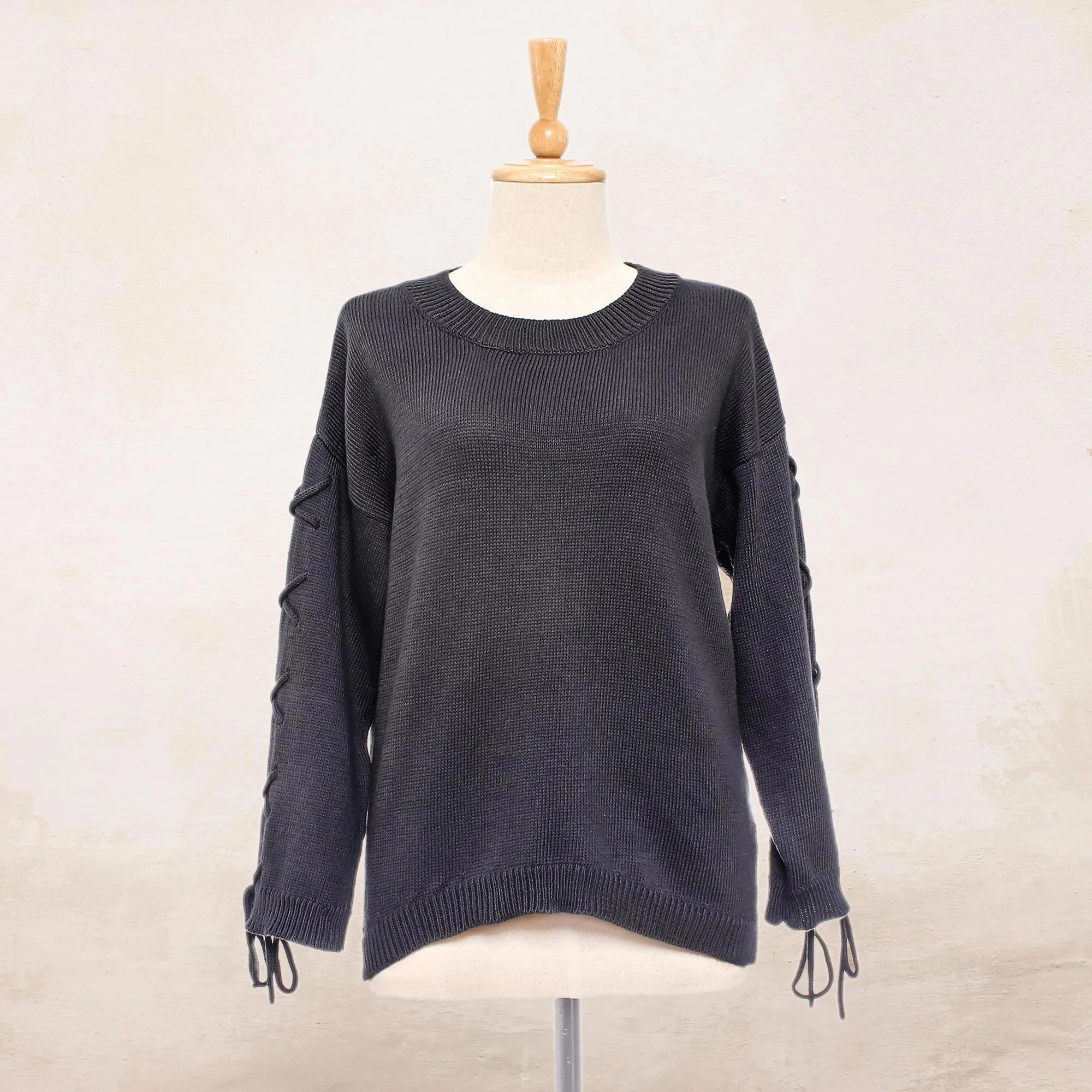 Knit Cotton Pullover in Flint from Thailand - Cool Cross in Flint | NOVICA